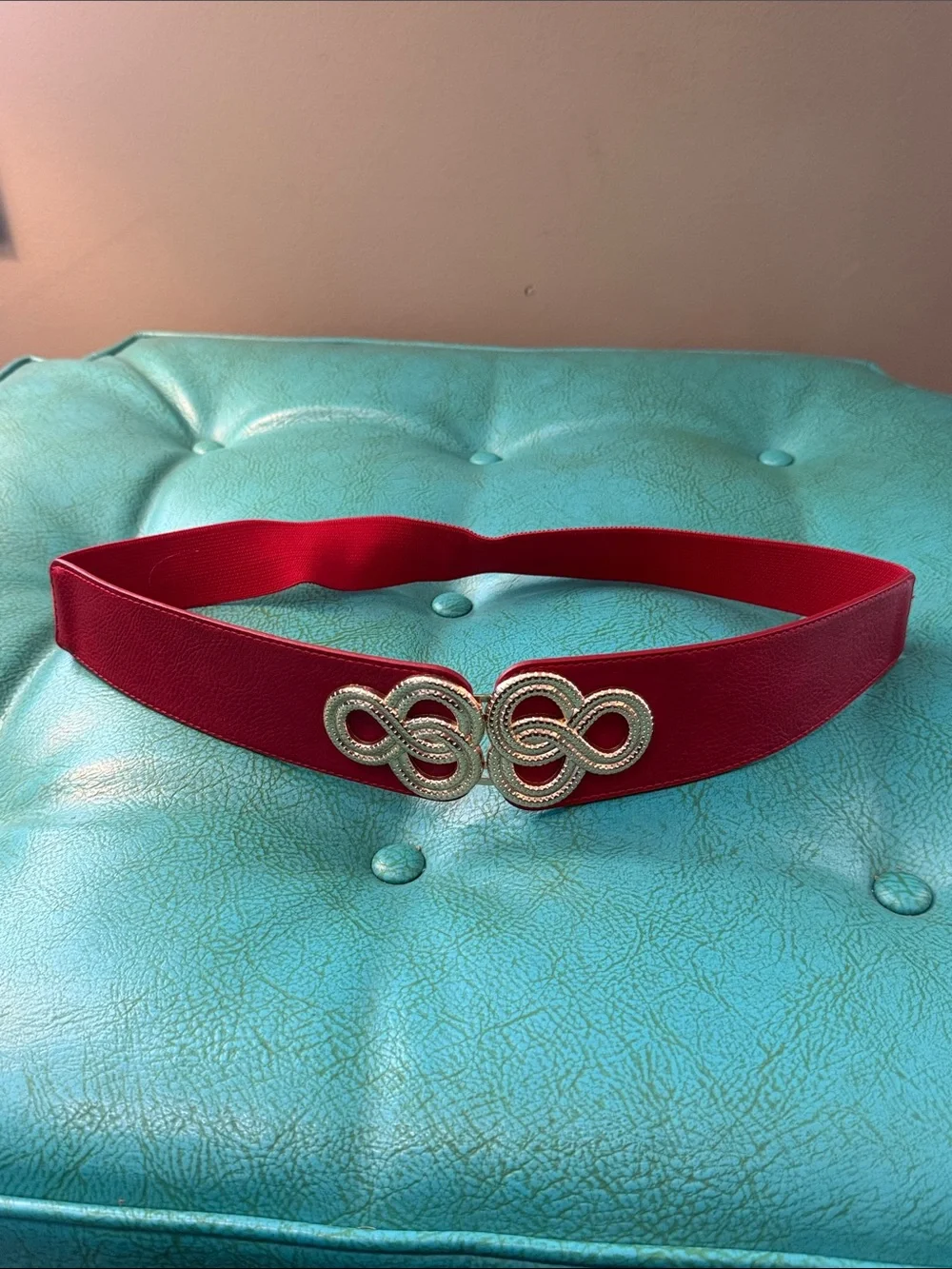 Set of 3 Wide Stretch Pink Statement Belts Decorative Gold Tone Buckle est L/XL
